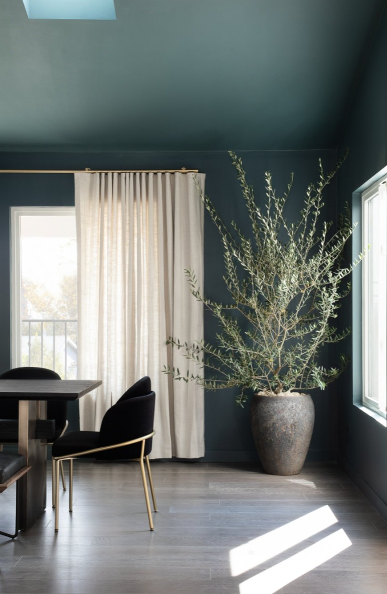 Dining room with dark walls