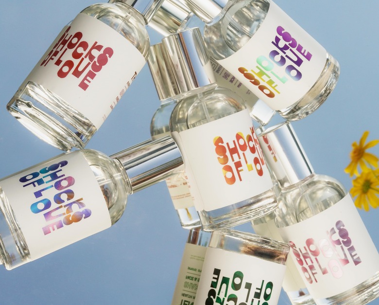 bottles of aromatherapy with brand named shocks of love
