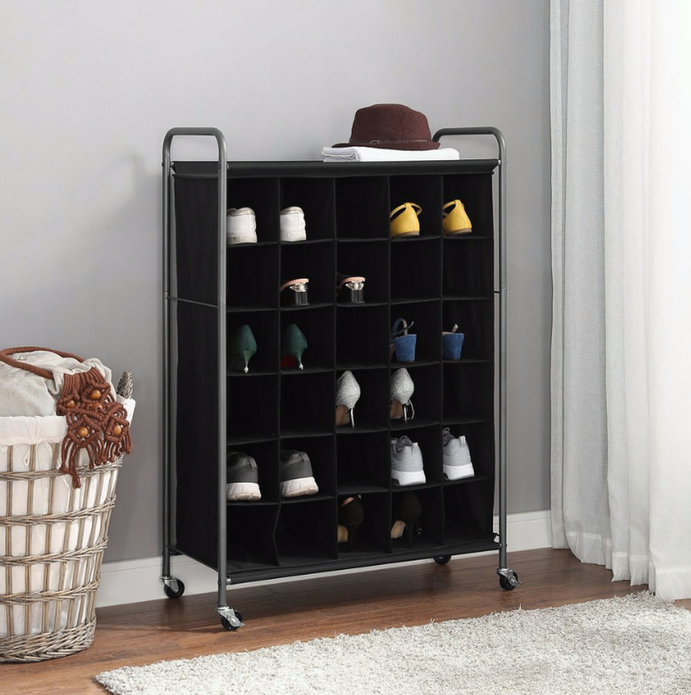 Black shoe organizer on wheels