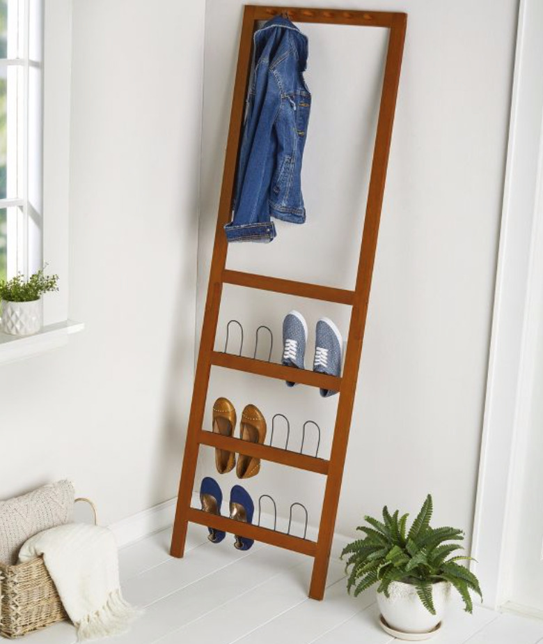 Wood shoe organizer and coat rack