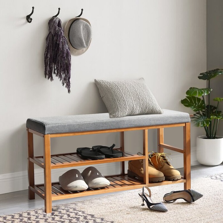 shoe storage bench upholstered