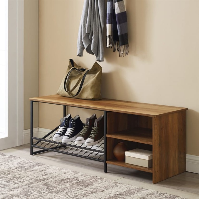 shoe storage bench metal rack
