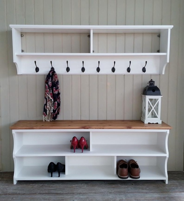 shoe storage bench painted white