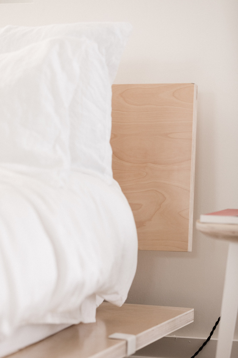 birch plywood platform bed with matching headboard