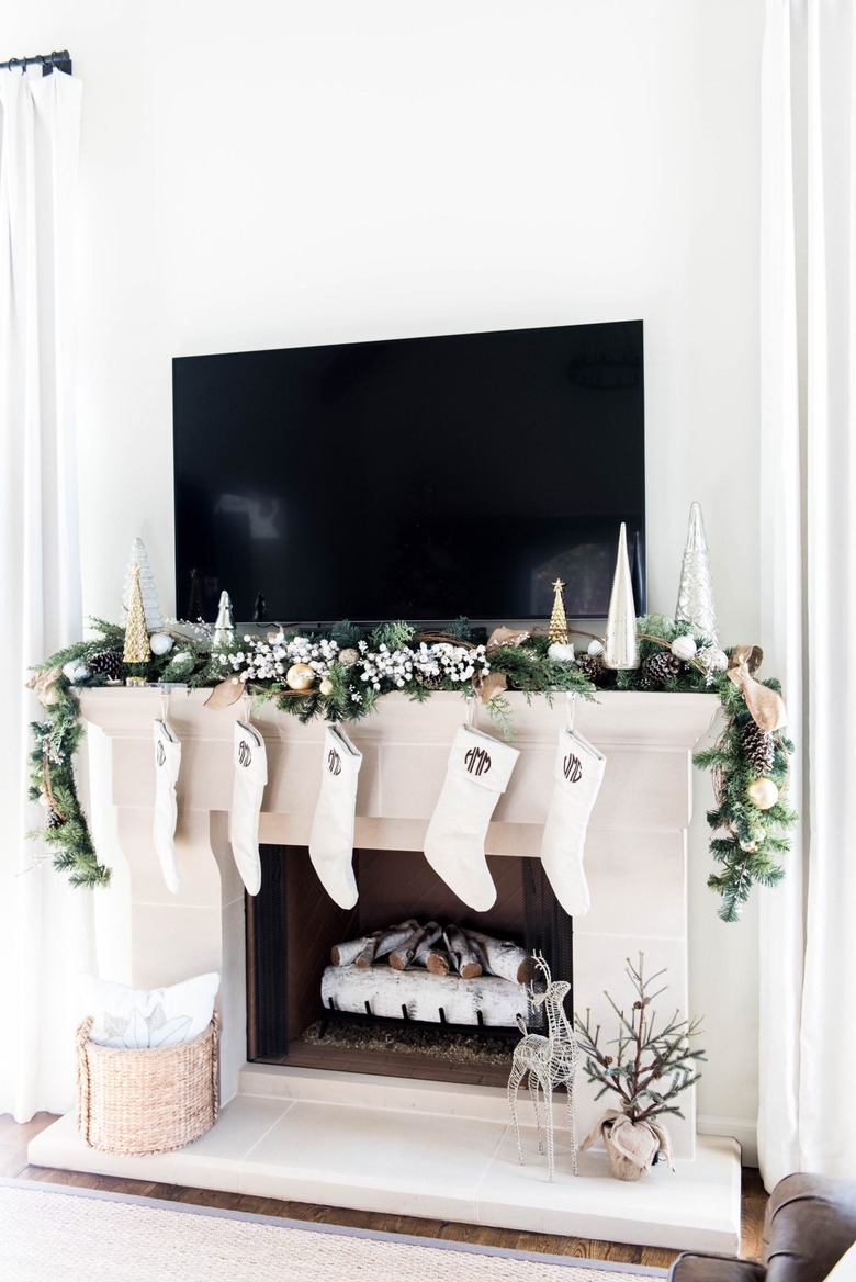 silver and gold holiday mantel