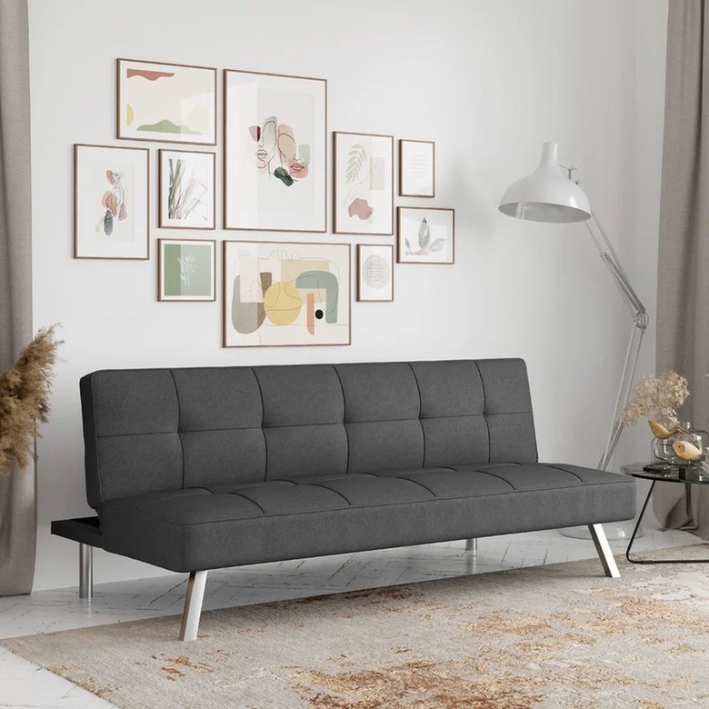 dark gray Serta sleeper sofa with metal legs