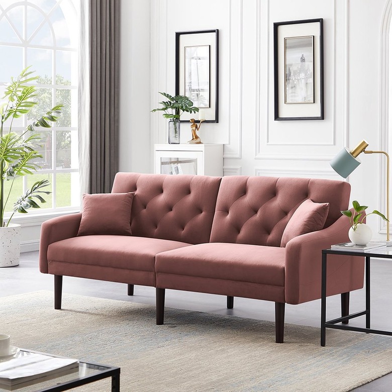 walmart pink blush convertible sleeper sofa with pillows
