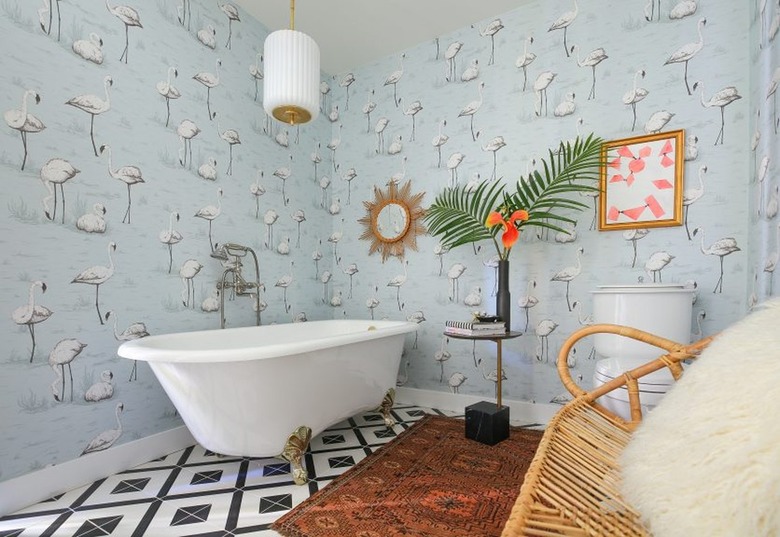 Boho eclectic bathroom with clawfoot tub