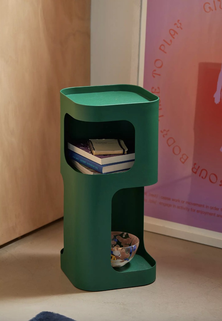 Green side table with two built-in cubbies