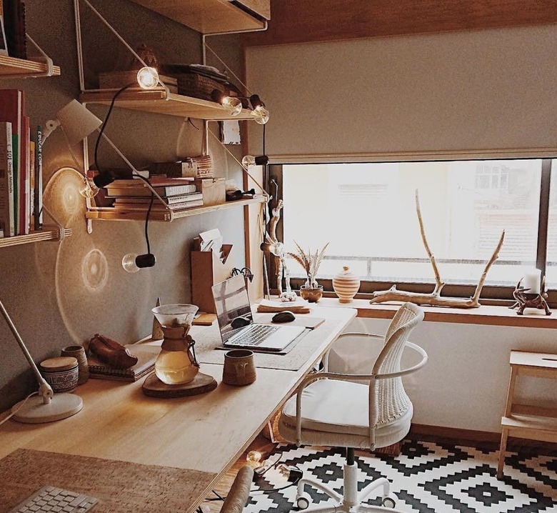 Office with wood desk