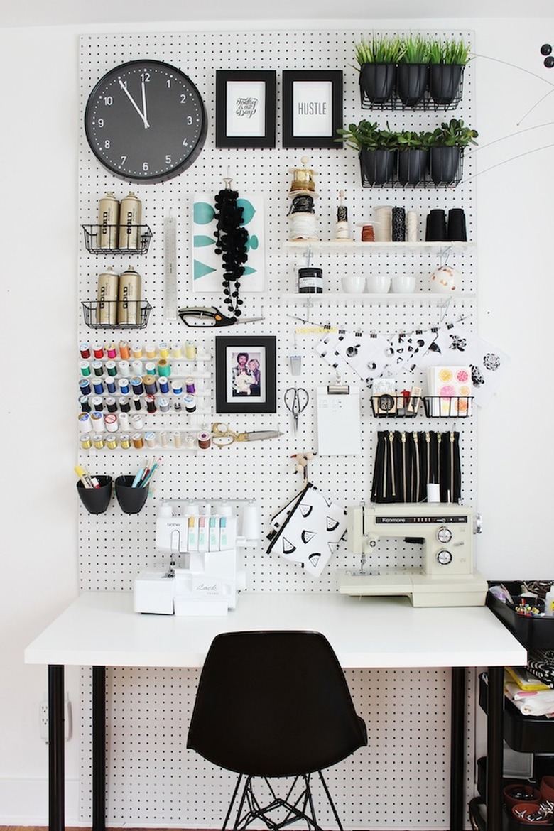 Desk with large peg board