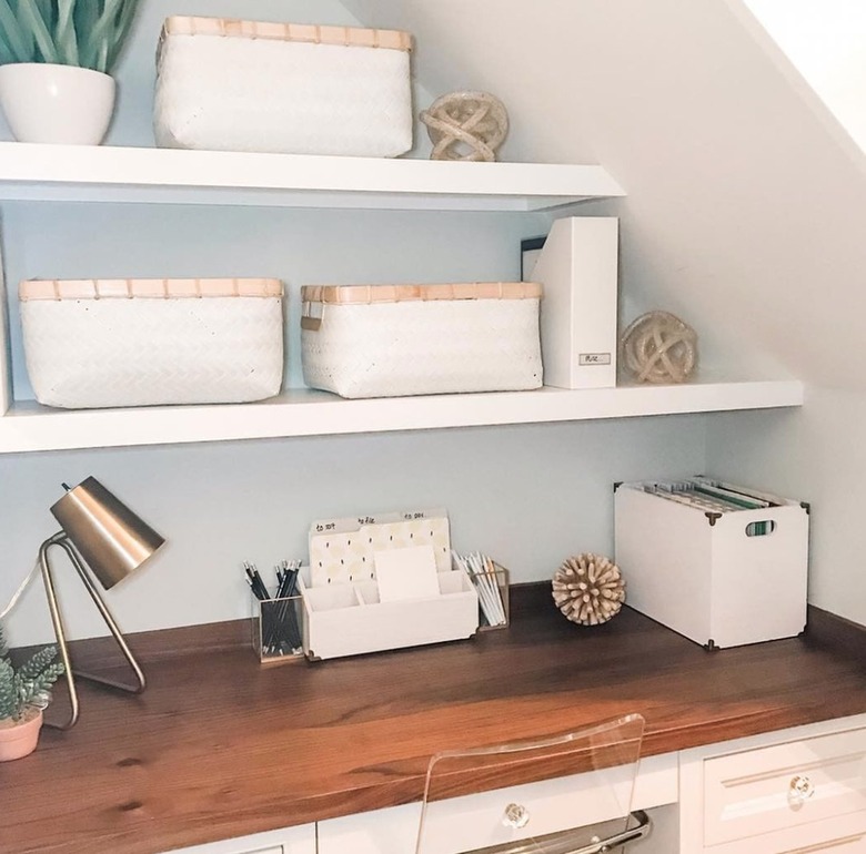 Home office with storage bins