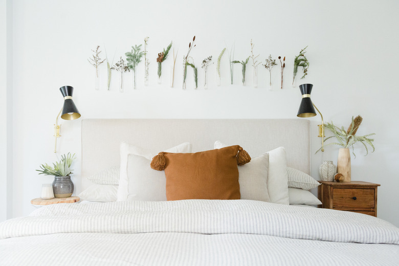 Plants above a headboard