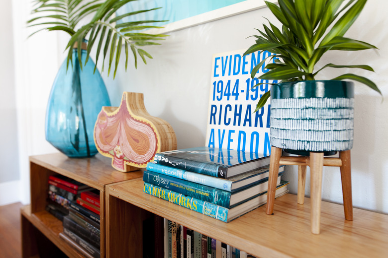 Green plants in blue pots