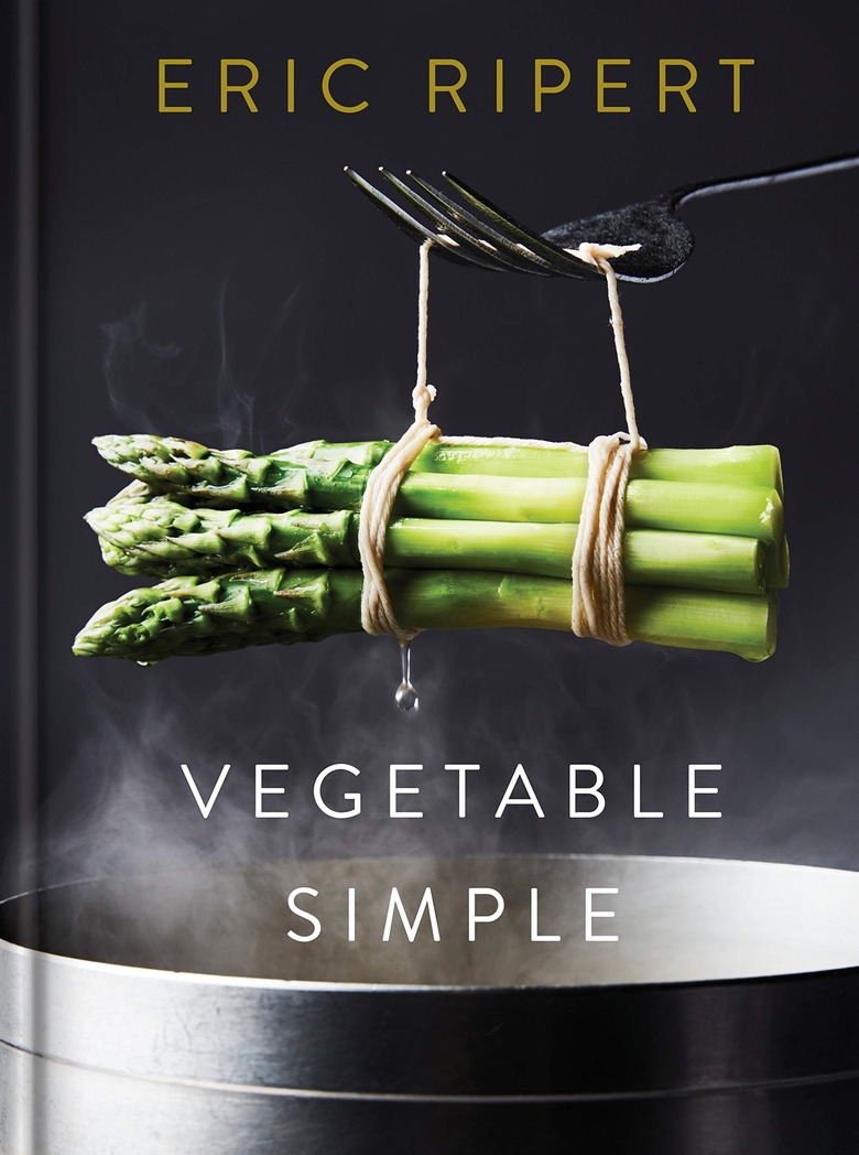 cookbook cover with asparagus and text that reads Eric Ripert and vegetable simple