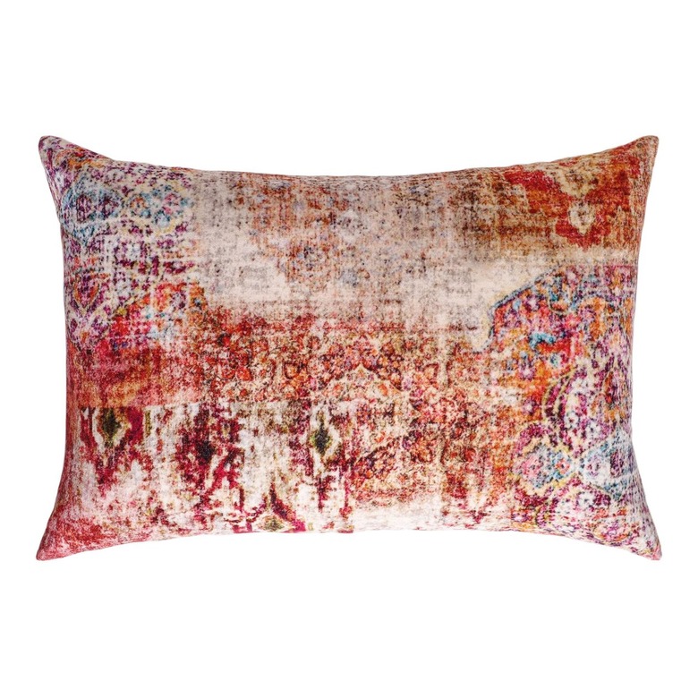 Magenta Distressed Persian Rug Print Lumbar Pillow