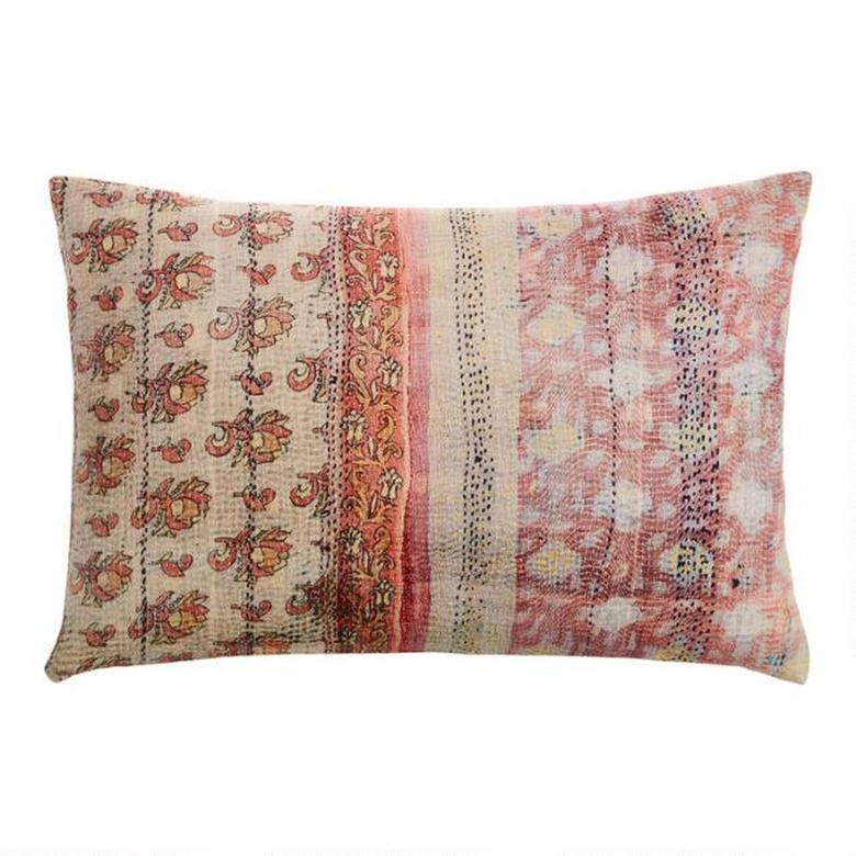 Oversized Ivory And Blush Kantha Print Lumbar Pillow