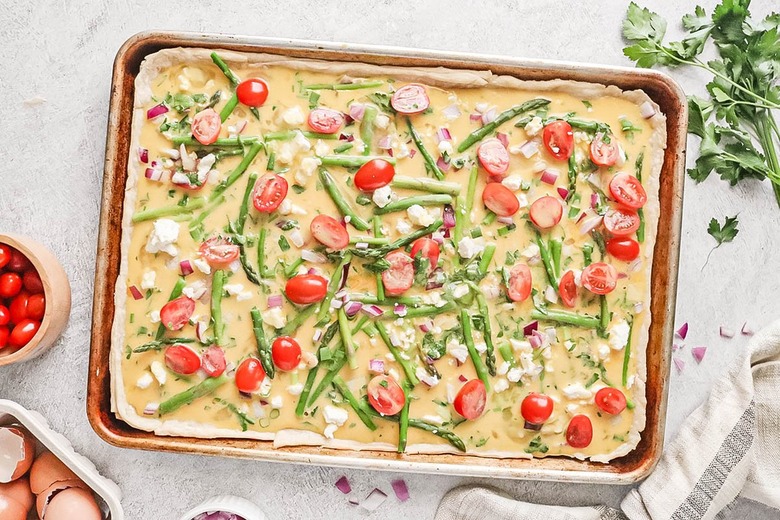 Pour egg filling onto pie crust