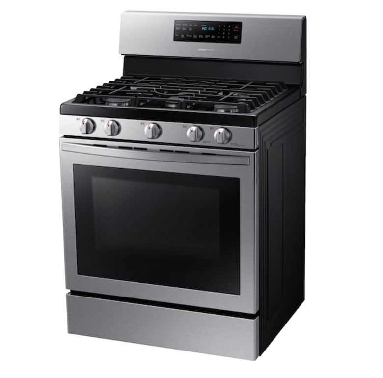 Freestanding Stainless Steel Gas Stove with front controls.