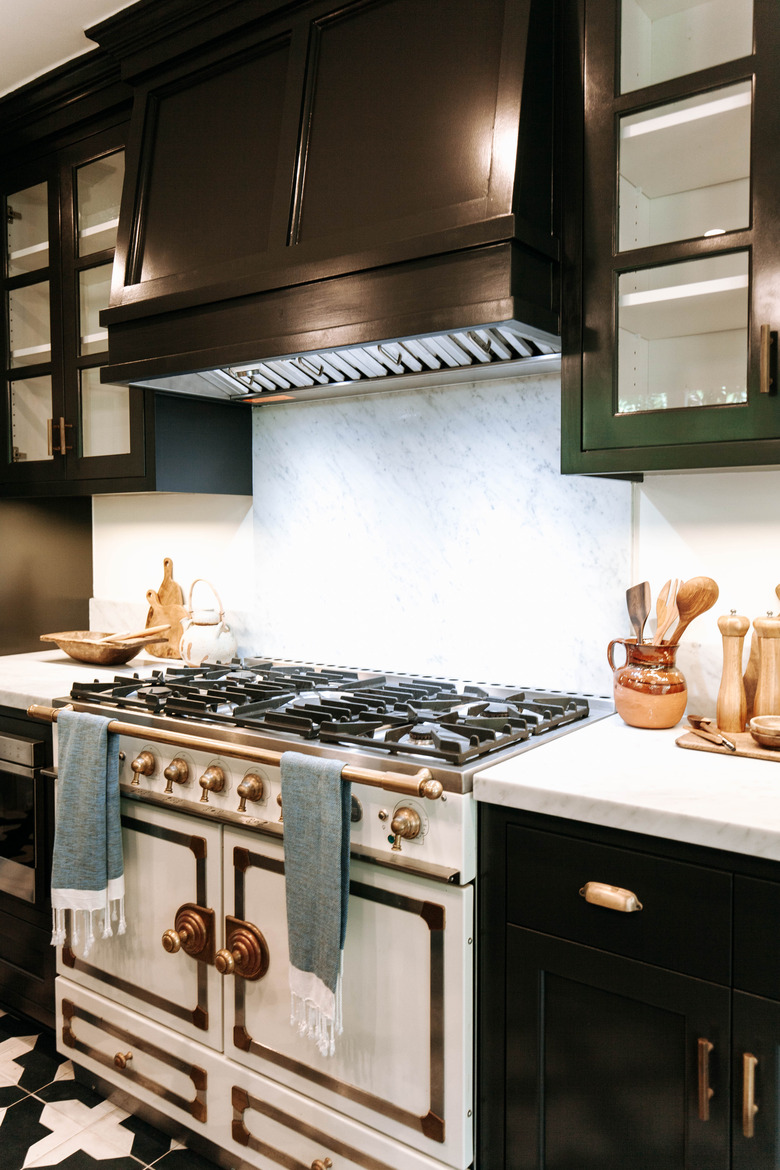Beautiful vintage stove with marble backsplash