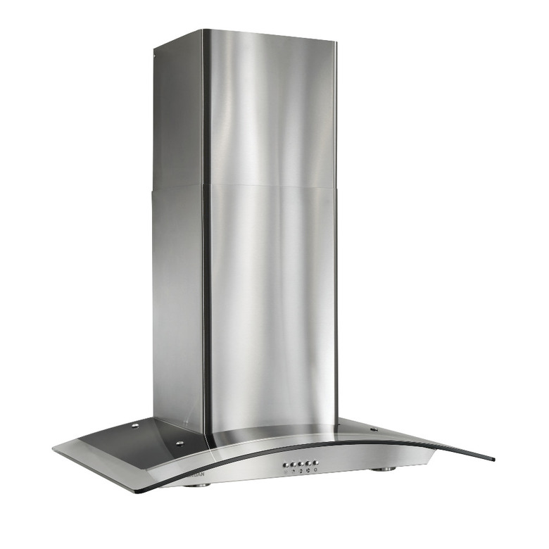 stainless steel stove hood vent with curved glass canopy