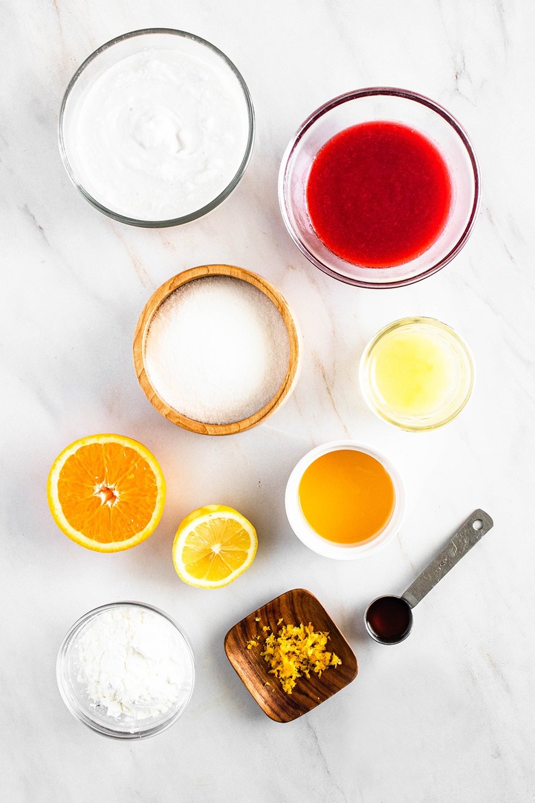 Ingredients for strawberry citrus meringue pie filling