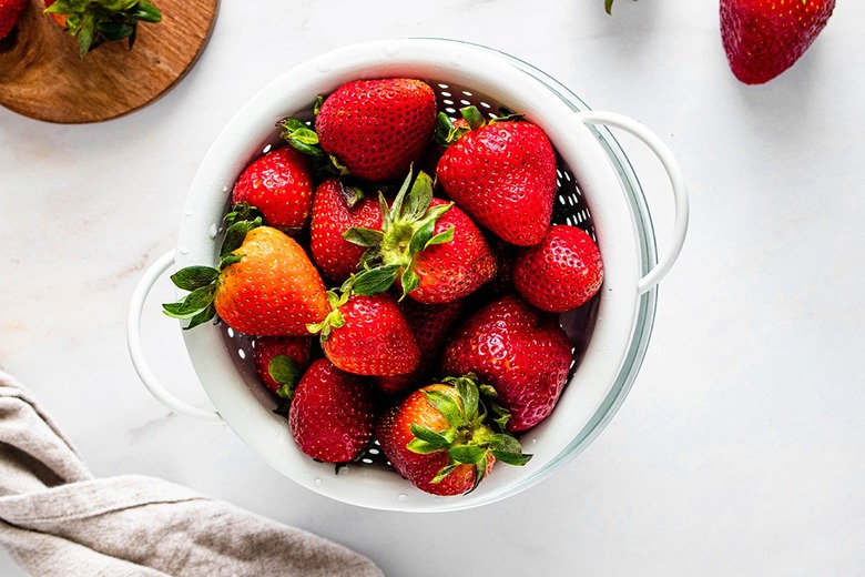 Strawberries in a colander