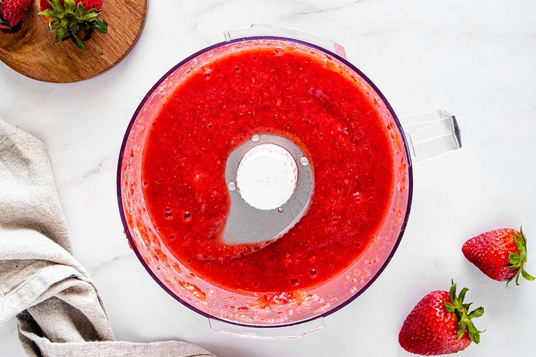 Strawberry puree in a food processor