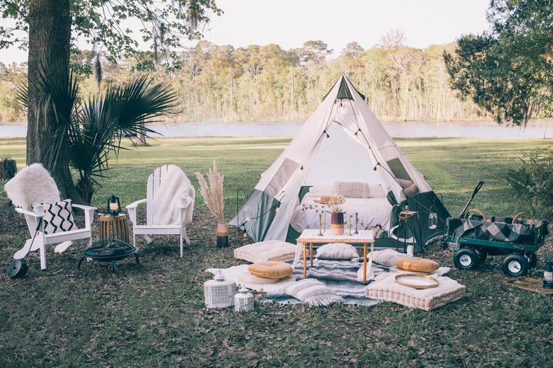 backyard glampover with tent and chairs