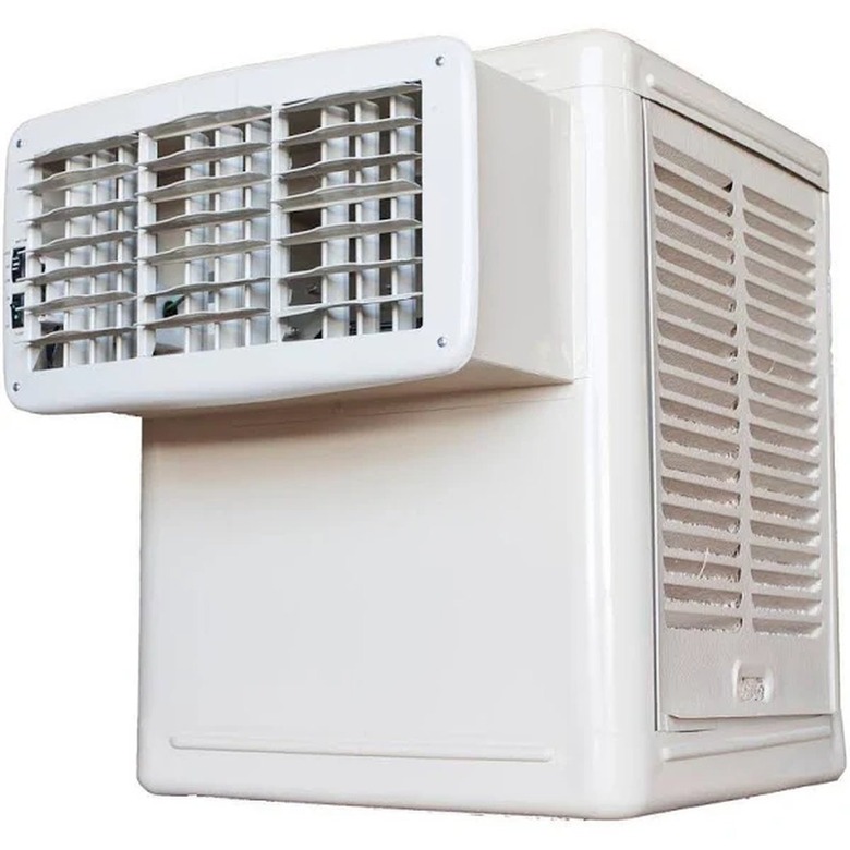 A swamp cooler window unit