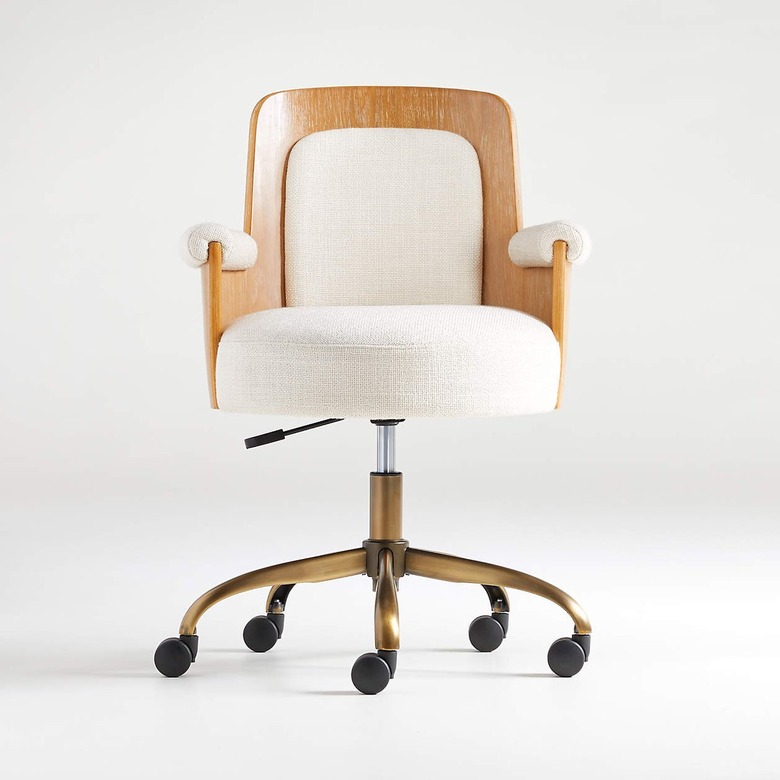 ivory and wooden swivel office chair