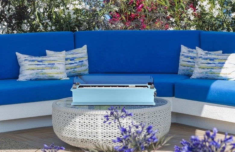 blue tabletop fire pit