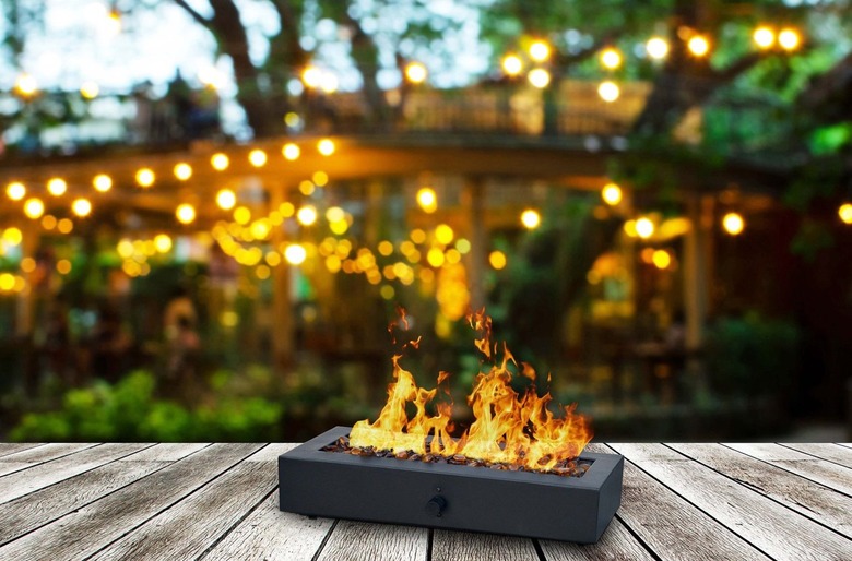 rectangular fire bowl on table
