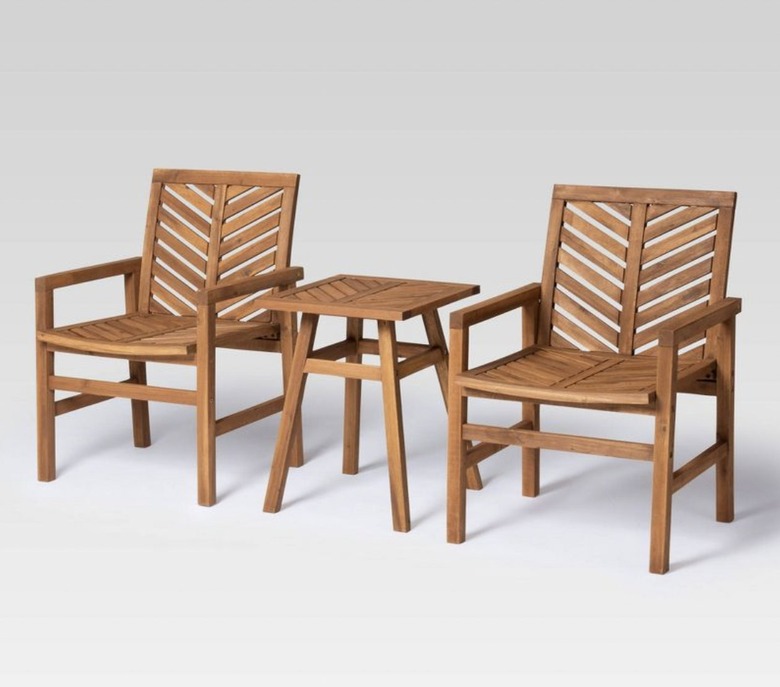Saracina Home Slatted Chevron 3-Piece Acacia Wood Patio Chat Set