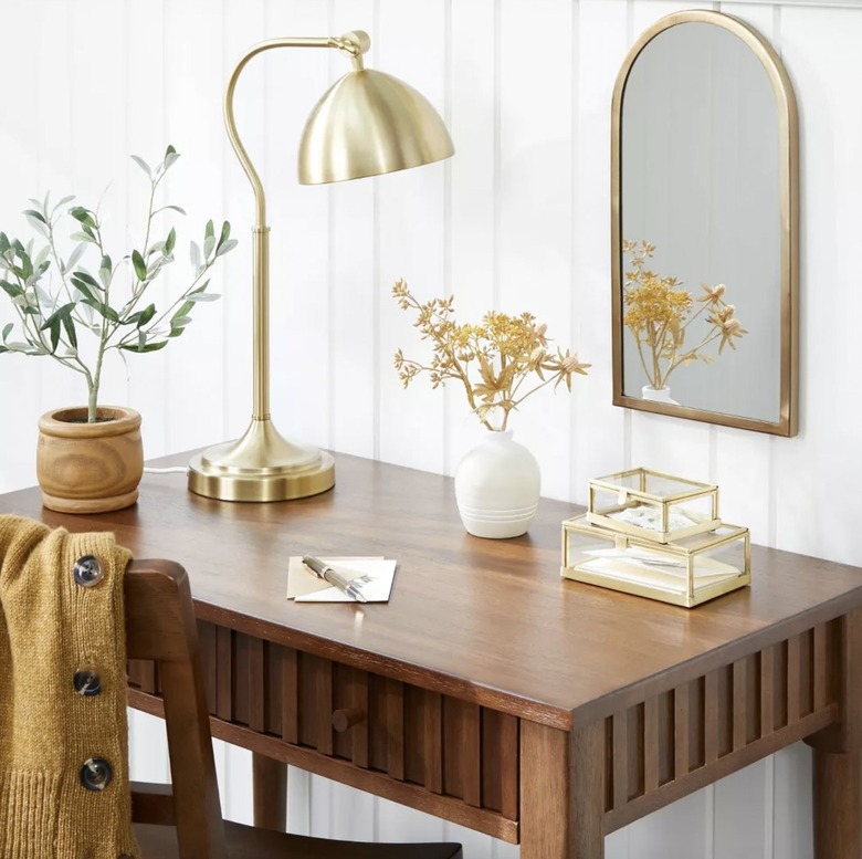 desk with arched mirror