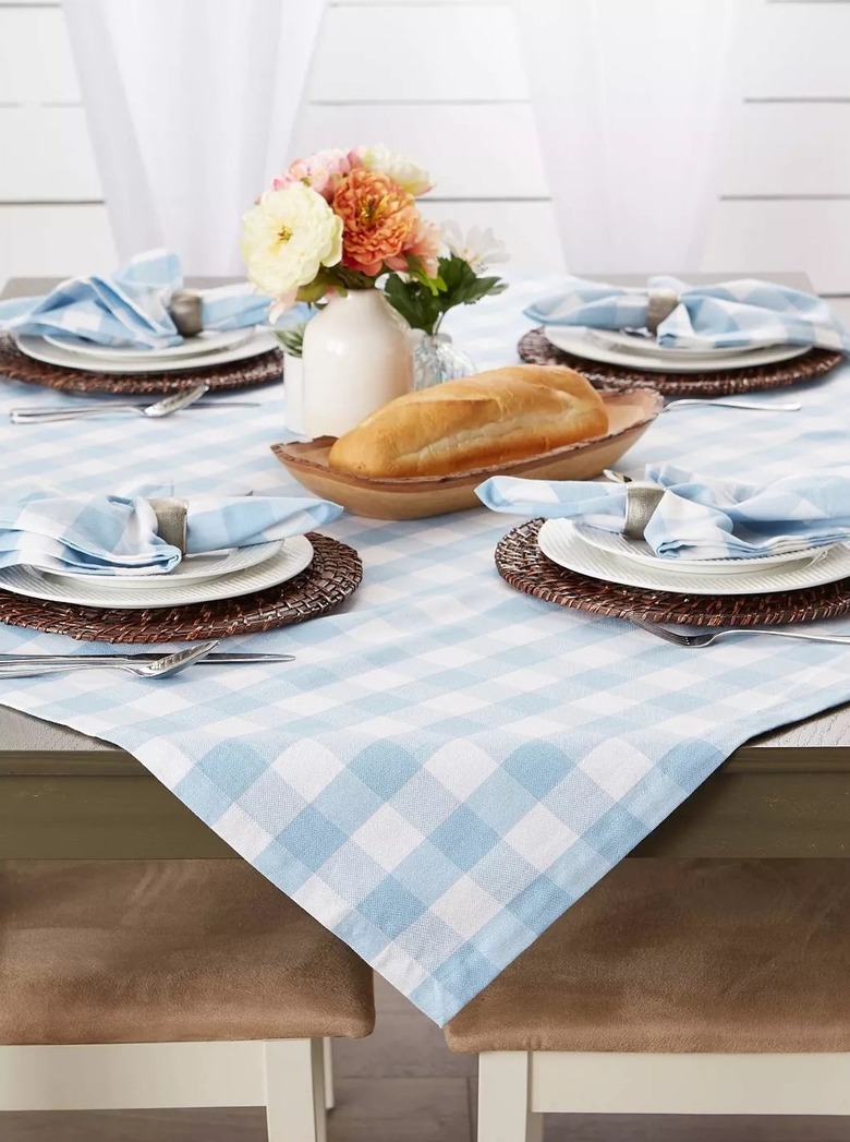 Design Imports 40 Cotton Check Table Topper Blue