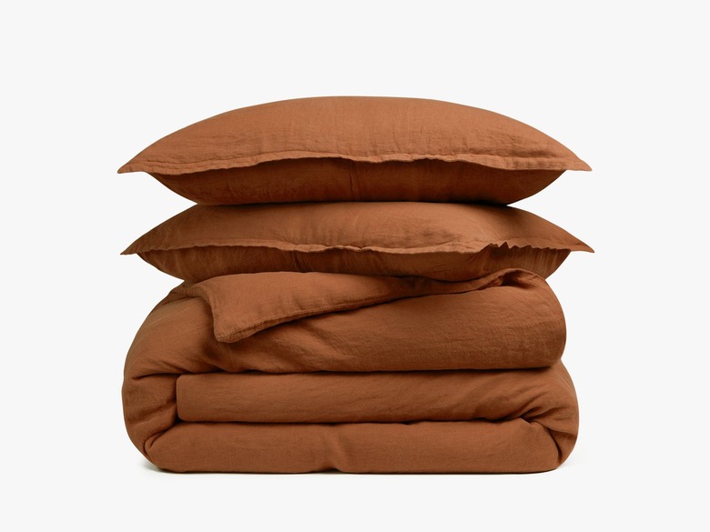 Parachute terracotta linen duvet cover set and pillows