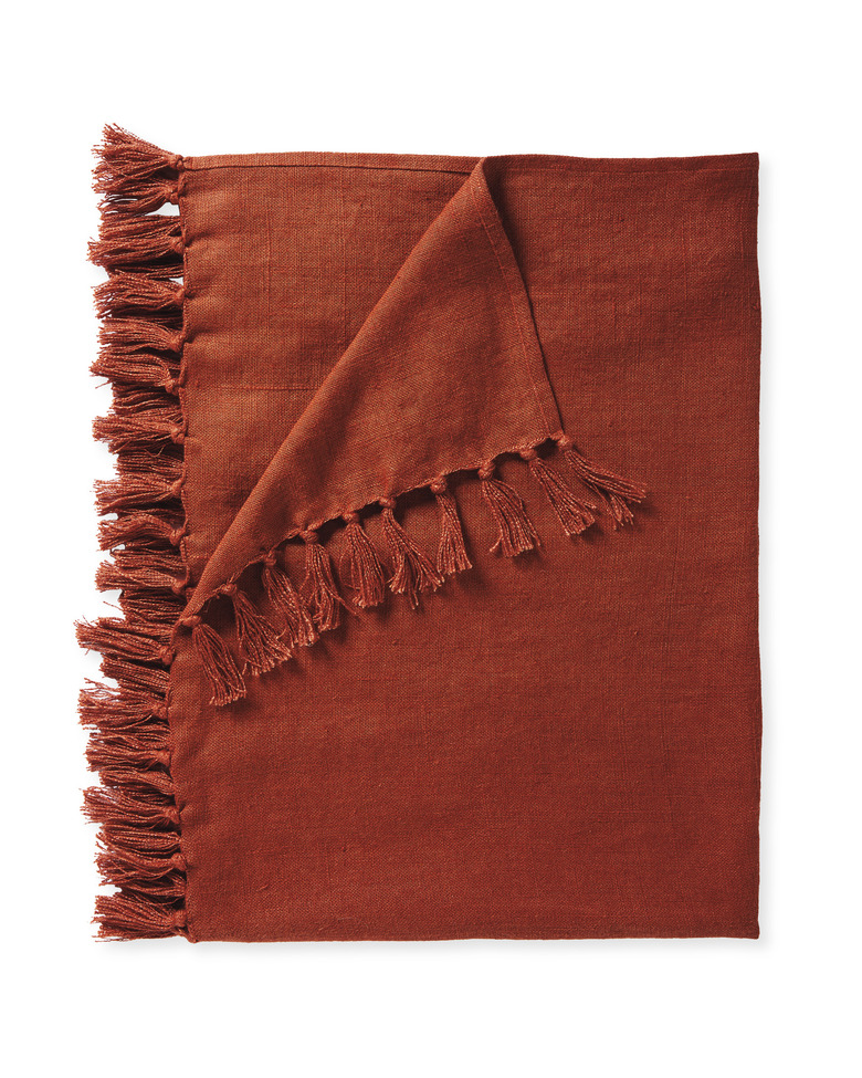 Serena & Lily terracotta linen throw with fringe
