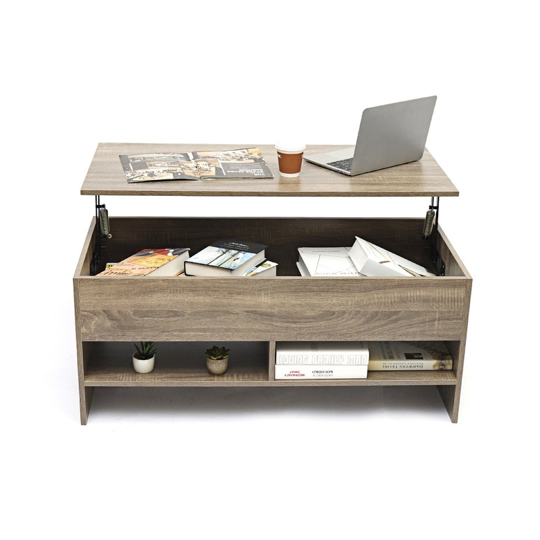 Wood coffee table with lift-top storage