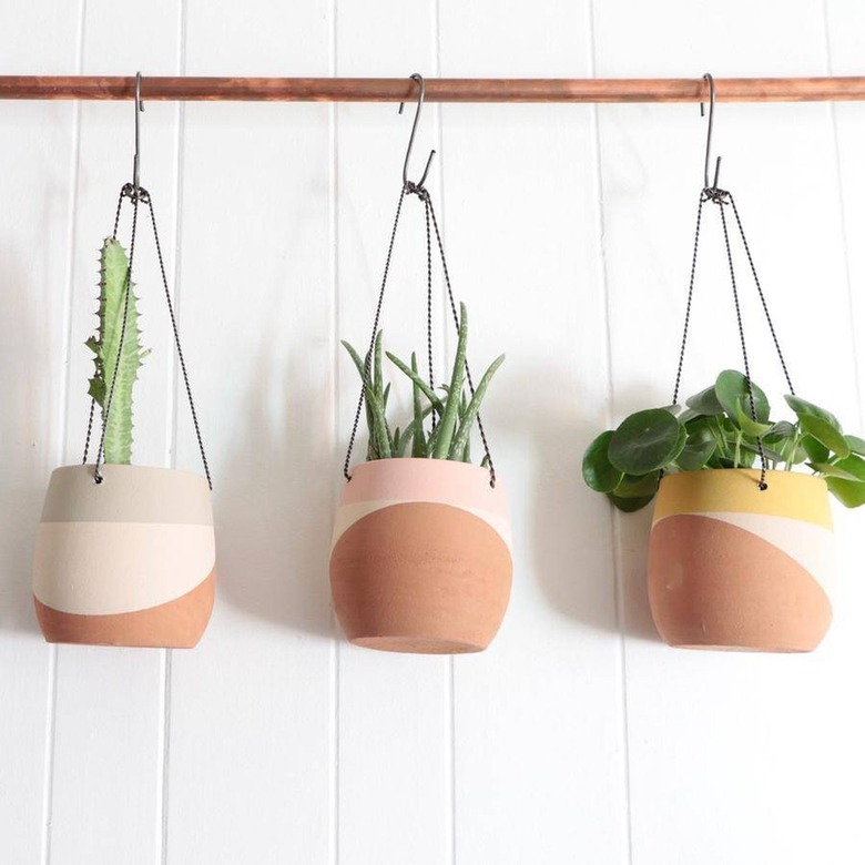 set of three terra cotta hanging planters