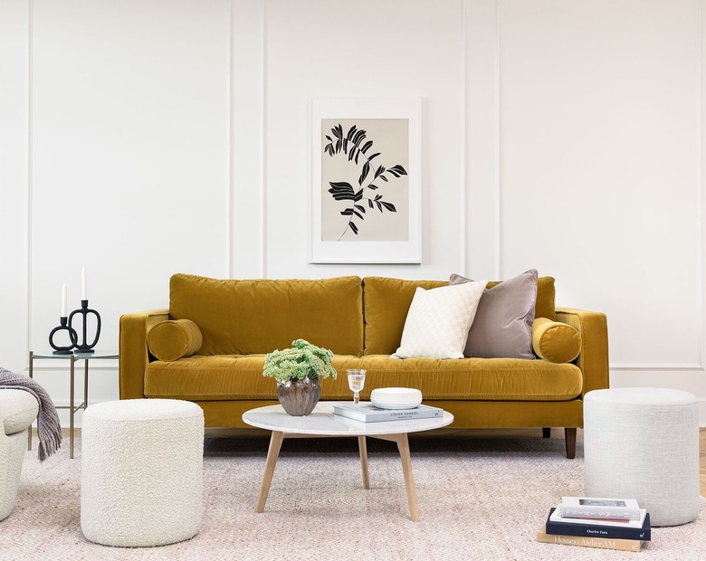 mustard velvet sofa