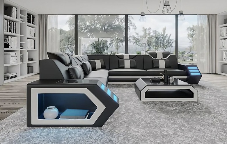 Modern Leather Sectional with LED Light