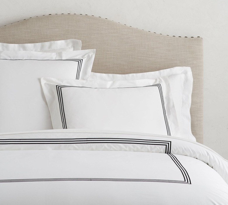 white duvet with striped border