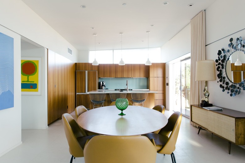 a dining area full of mid-century style