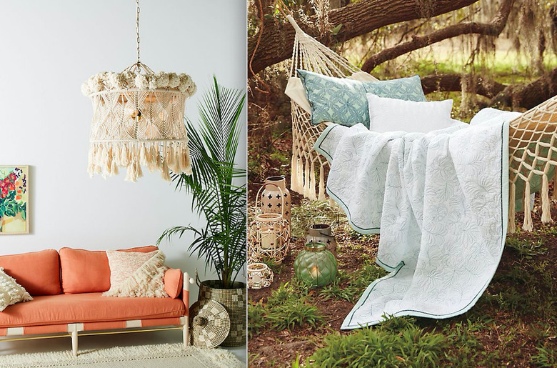 Macramé chandelier $598 and hammock $128 from Anthropologie.