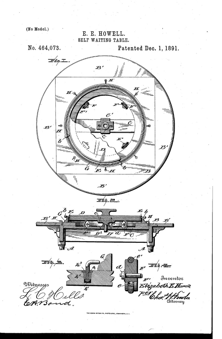 Elizabeth Howell's 1891 Self Waiting Table patent