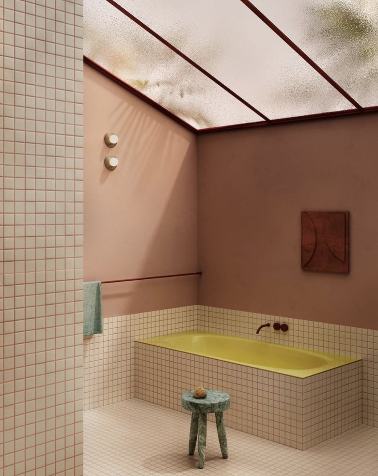 peach and yellow bathroom color idea