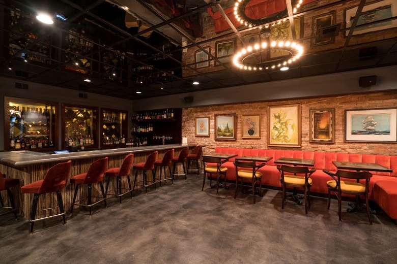 Bar and lighting in basement dining area
