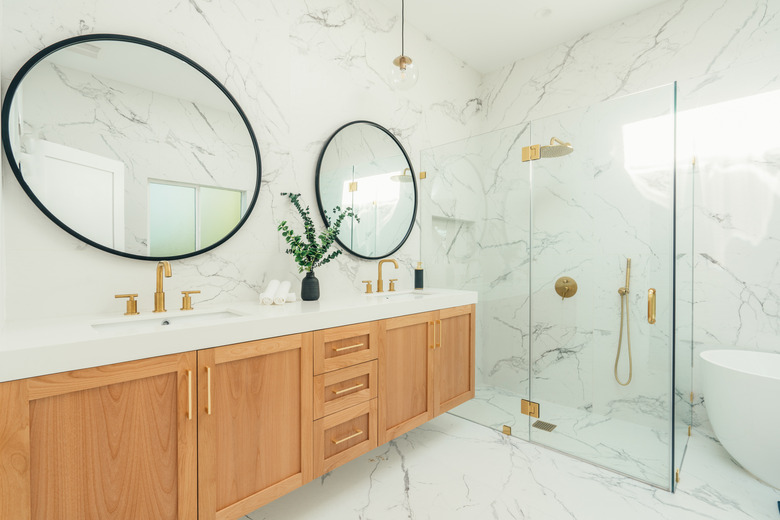 Bathroom with marble floor and walls