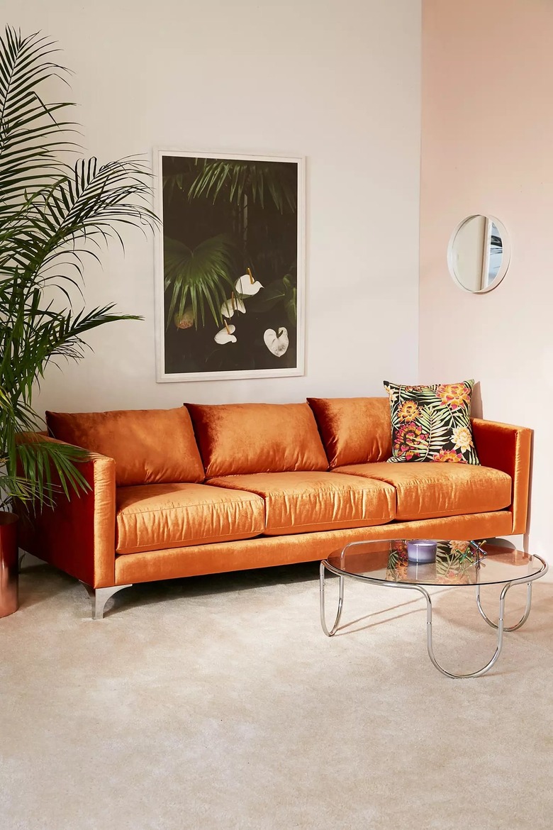 orange velvet sofa